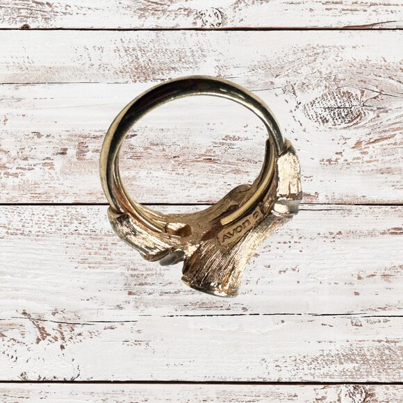 Avon Bamboo Ring Gold Tone Metal Adjustable Size 6-7.5 Vintage 1970s - Picture 6 of 7